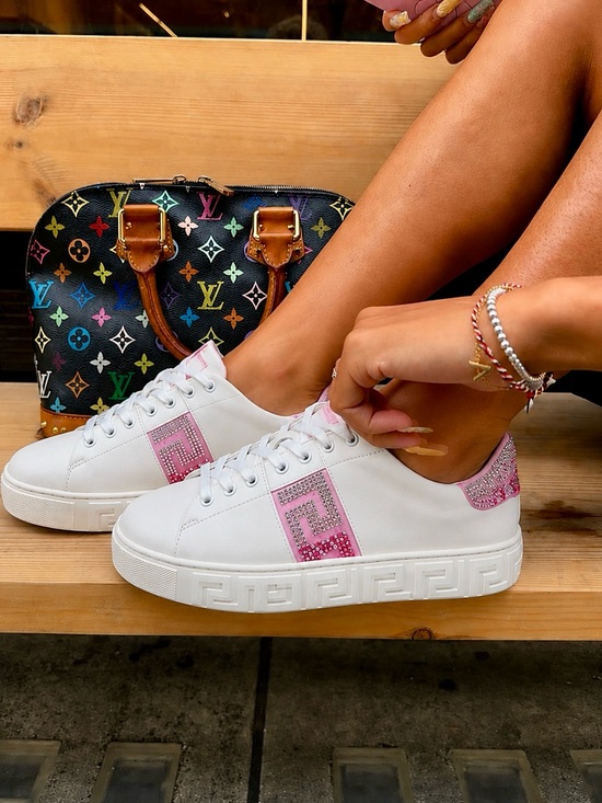 Versace Shoes - NWT VERSACE Pink Ombré Greca Crystal Tessuto Free Bio Embellished Sneakers